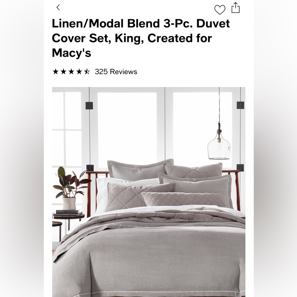King linen duvet cover. Hotel collection from Macy’s.
